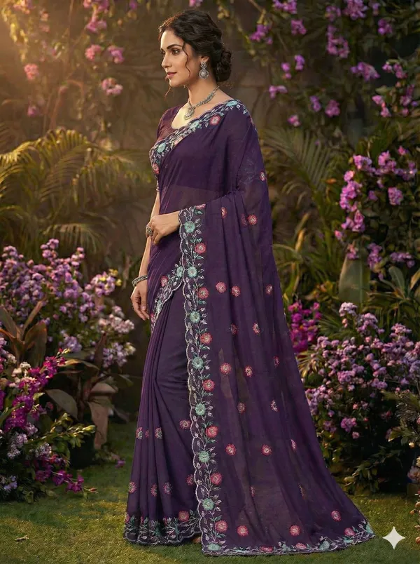 Purple_Star_Georgette_Embroidered_Bhagalpuri_Saree_For_Women