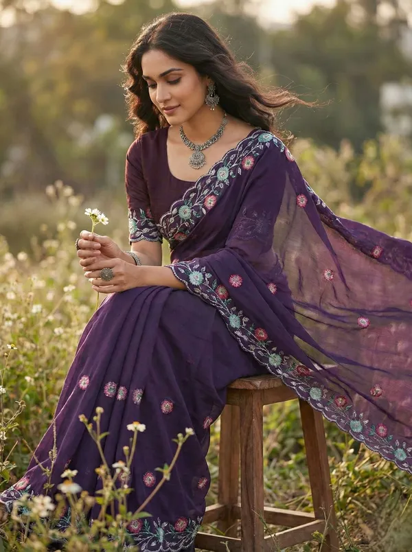 Purple_Star_Georgette_Embroidered_Bhagalpuri_Saree_For_Women