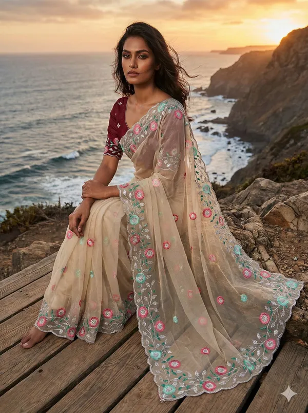 Brown_Star_Georgette_Embroidered_Saree_For_Women