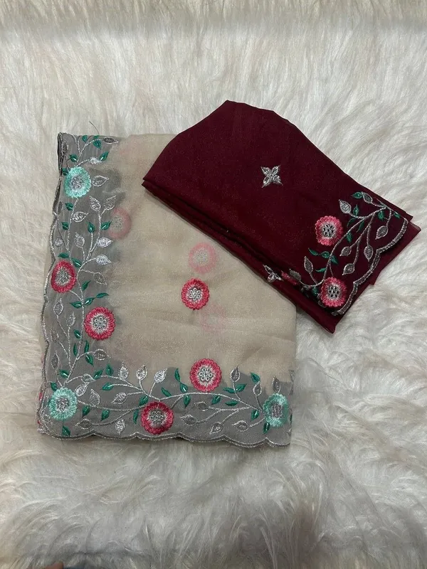 Brown_Star_Georgette_Embroidered_Saree_For_Women