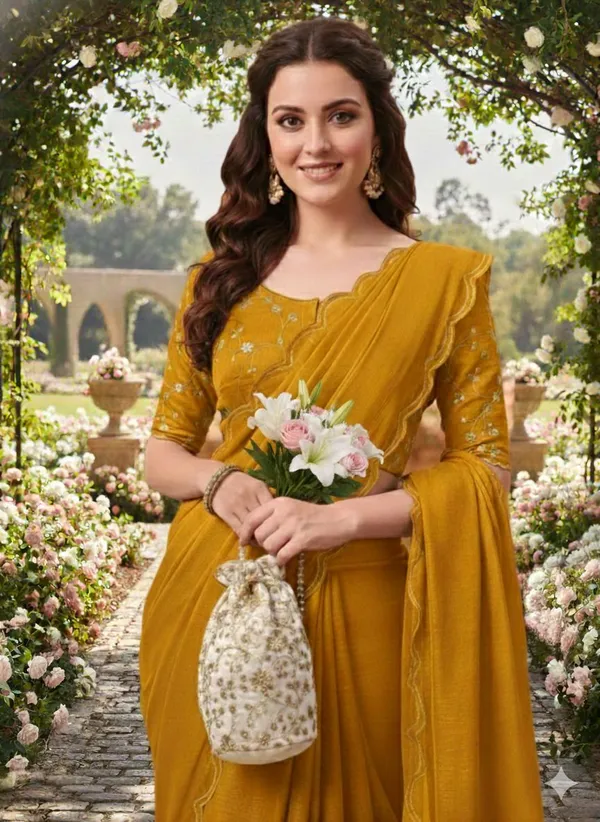 Dark_Green_Star_Georgette_Embroidered_Saree_For_Women