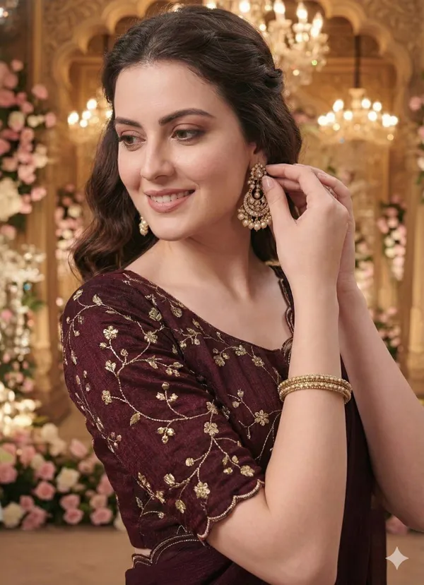 Dark_Maroon_Star_Georgette_Embroidered_Saree_For_Women