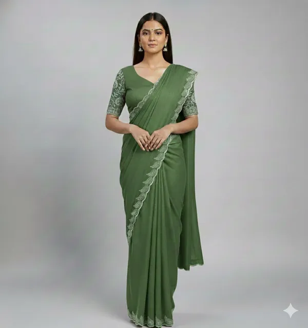 Green_Star_Georgette_Embroidered_Kalamkari_Saree_For_Women