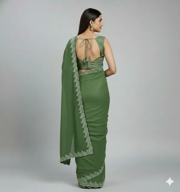 Green_Star_Georgette_Embroidered_Kalamkari_Saree_For_Women