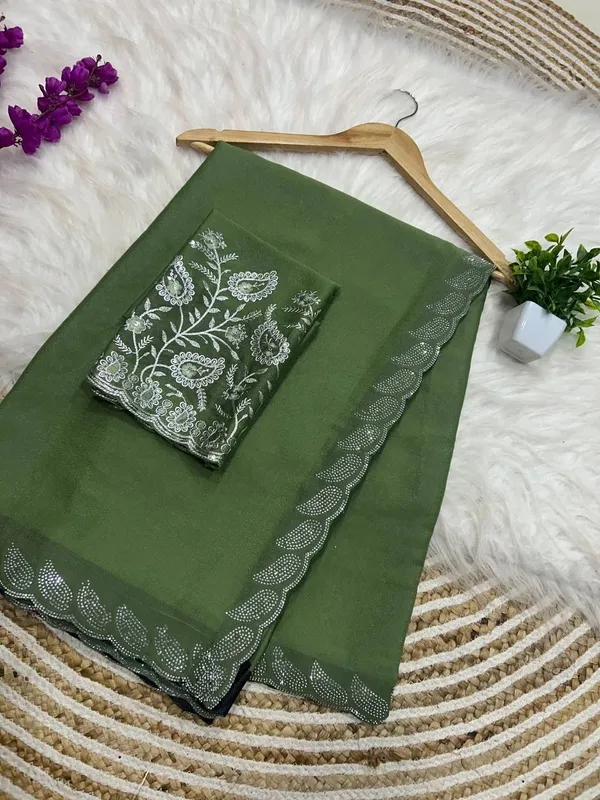 Green_Star_Georgette_Embroidered_Kalamkari_Saree_For_Women