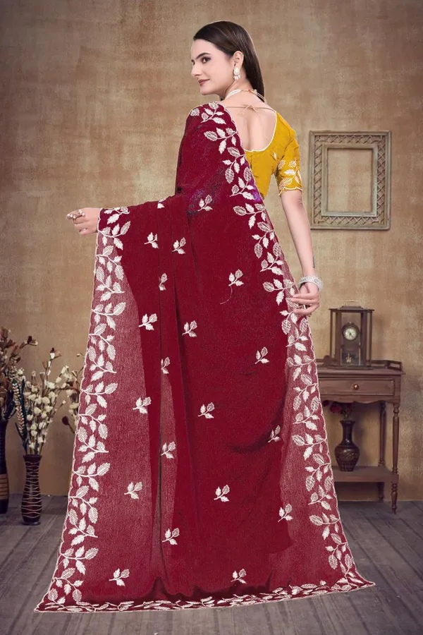 Maroon_Star_Georgette_Floral_Print_Saree_For_Women
