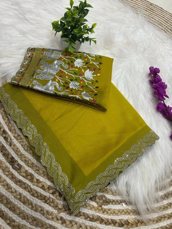 Yellow_Star_Georgette_Woven_Embroidered_Saree_For_Women