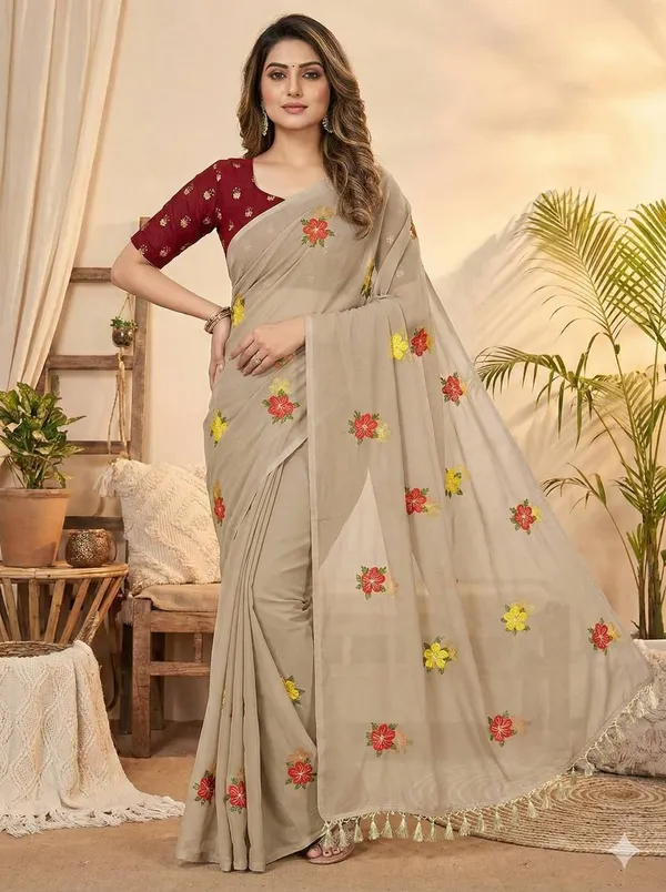 Beige_Star_Georgette_Embroidered_Saree_For_Women
