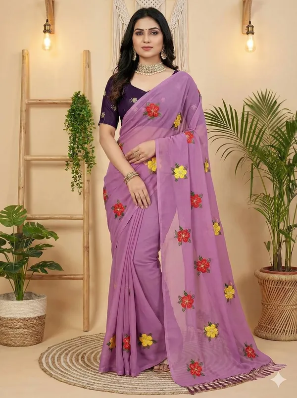 Purple_Star_Georgette_Embroidered_Saree_For_Women