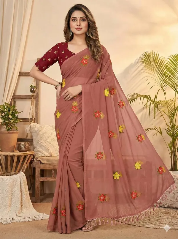 Brown_Star_Georgette_Embroidered_Saree_For_Women