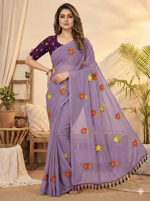 Light_Pink_Star_Georgette_Embroidered_Saree_For_Women