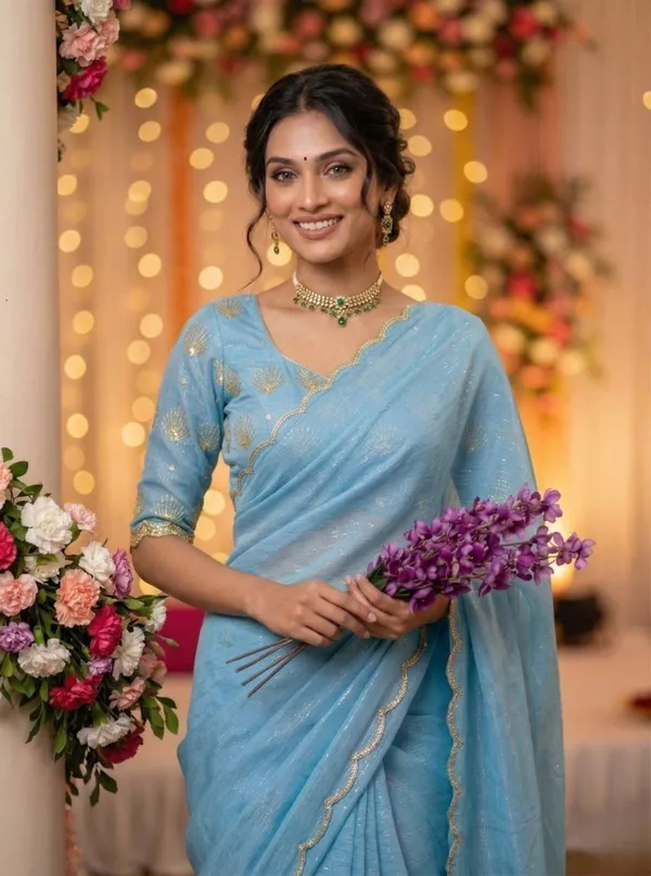 Light_Blue_Star_Georgette_Embroidered_Saree_For_Women