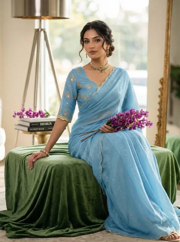 Light_Blue_Star_Georgette_Embroidered_Saree_For_Women
