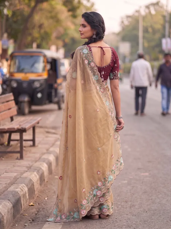 Cream_Star_Georgette_Embroidered_Bhagalpuri_Saree_For_Women