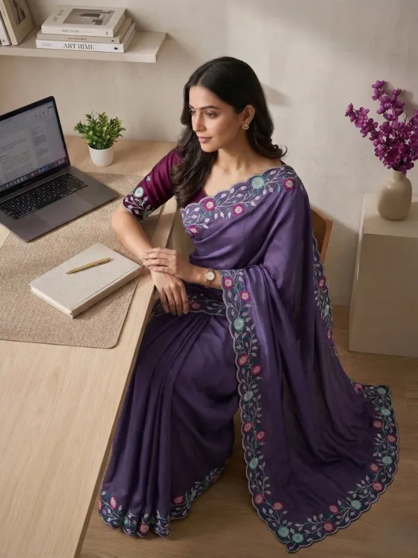 Purple_Star_Georgette_Embroidered_Saree_For_Women