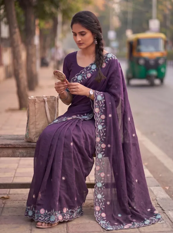 Purple_Star_Georgette_Embroidered_Saree_For_Women