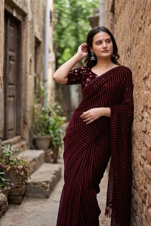 Maroon_Star_Georgette_Embroidered_Saree_For_Women
