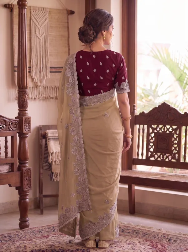 Cream_Maroon_Star_Georgette_Embroidered_Saree_For_Women