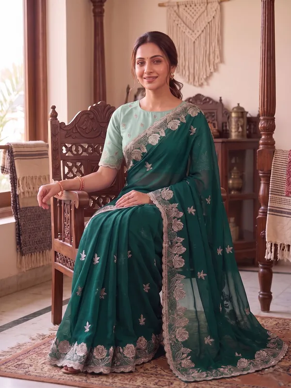Green_Star_Georgette_Embroidered_Saree_For_Women