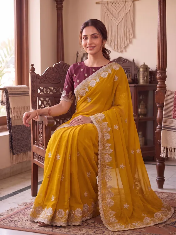 Yellow_Star_Georgette_Embroidered_Bollywood_Saree_For_Women