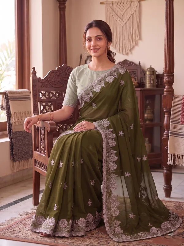Light_Green_Star_Georgette_Embroidered_Saree_For_Women