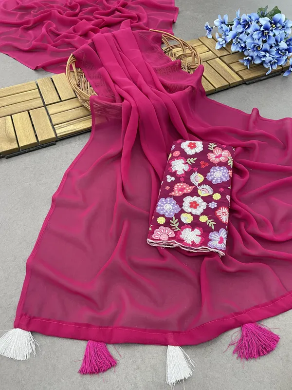 Pink_Star_Georgette_Saree_For_Women