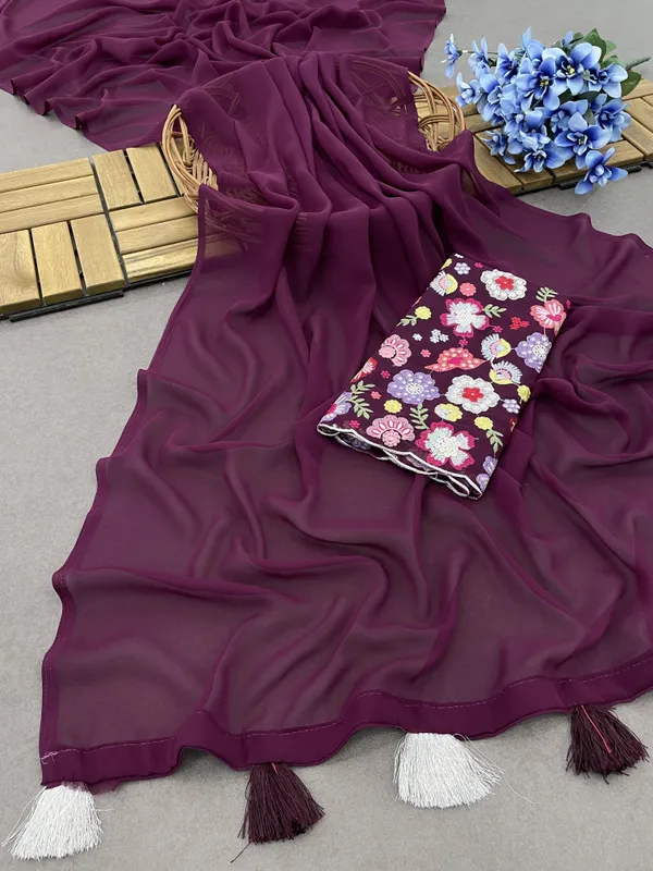 Purple_Star_Georgette_Solid_Bollywood_Saree_For_Women