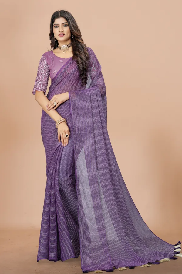 Purple_Star_Georgette_Striped_Bollywood_Saree_For_Women