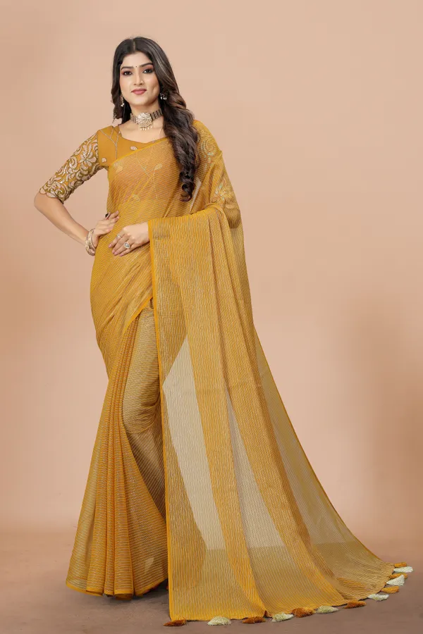 Mustard_Star_Georgette_Striped_Saree_For_Women