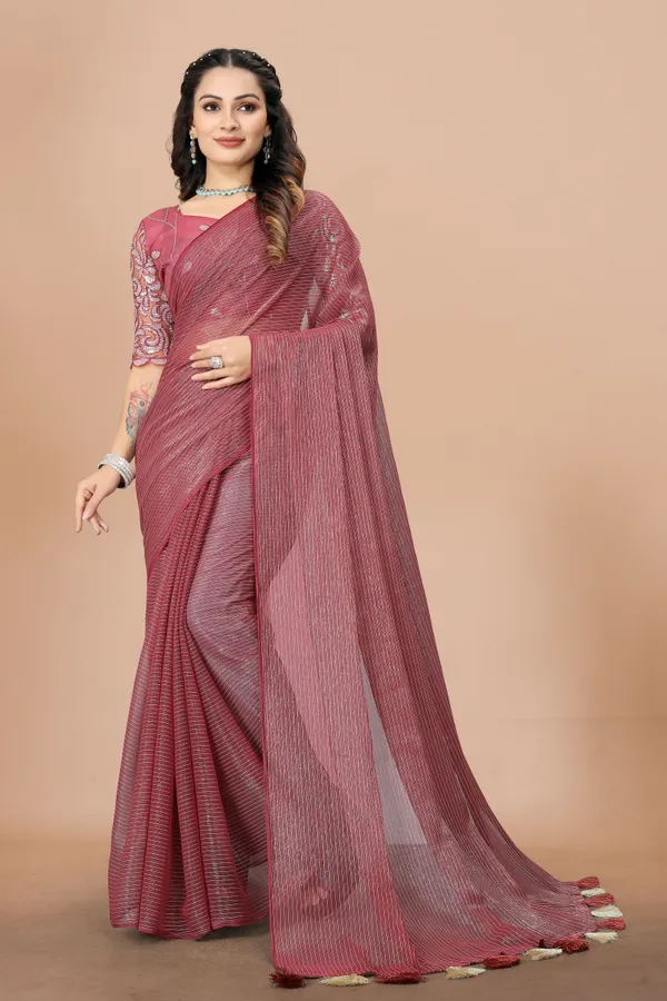 Pink_Star_Georgette_Striped_Saree_For_Women
