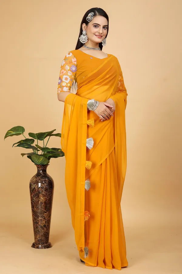 Yellow_Star_Georgette_Embroidered_Saree_For_Women
