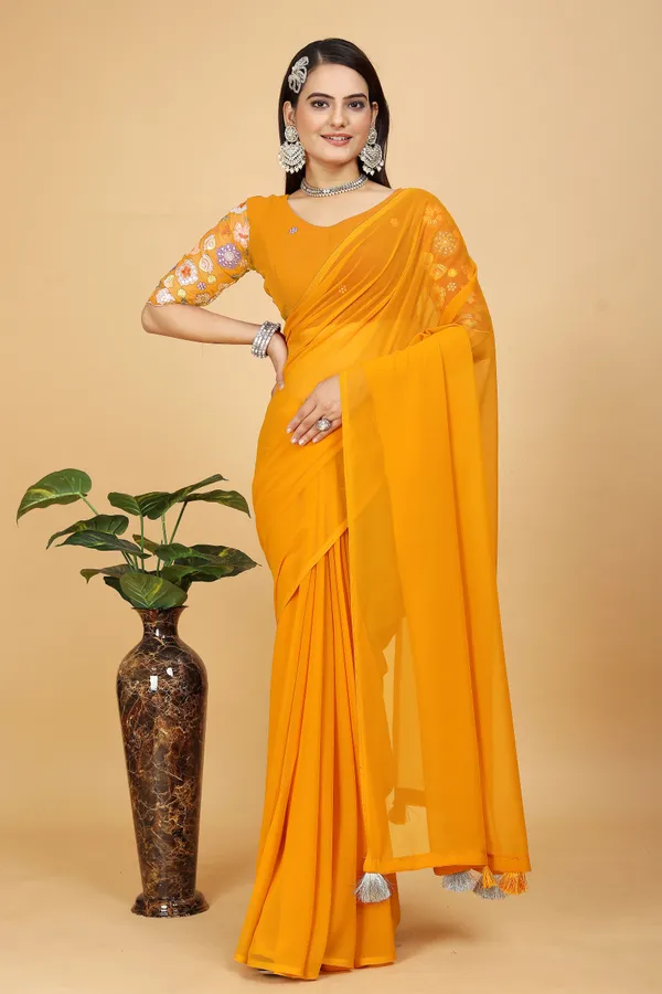 Yellow_Star_Georgette_Embroidered_Saree_For_Women