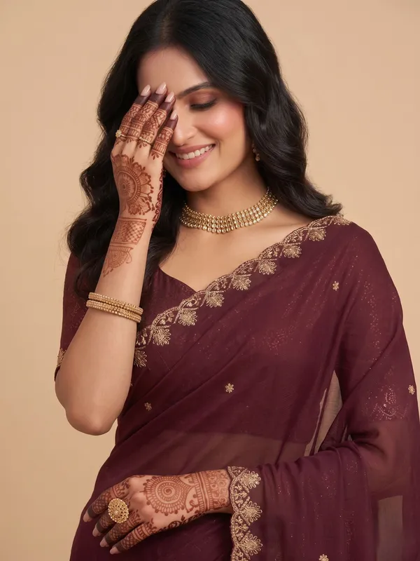 Maroon_Star_Georgette_Embroidered_Saree_For_Women