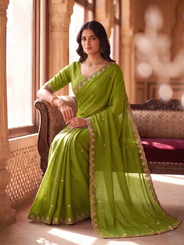 Light_Green_Star_Georgette_Woven_Embellished_Saree_For_Women