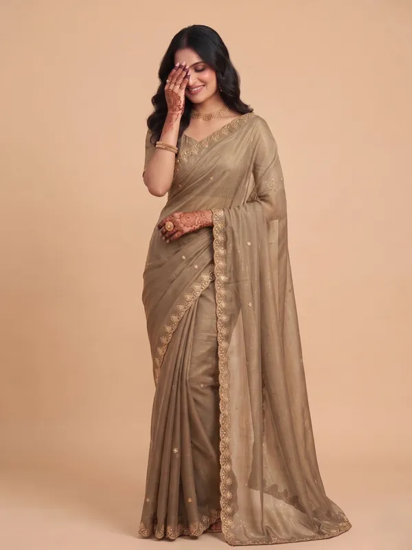 Cream_Star_Georgette_Embellished_Saree_For_Women
