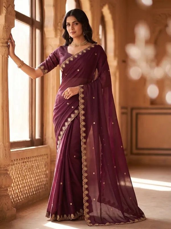 Maroon_Star_Georgette_Woven_Saree_For_Women