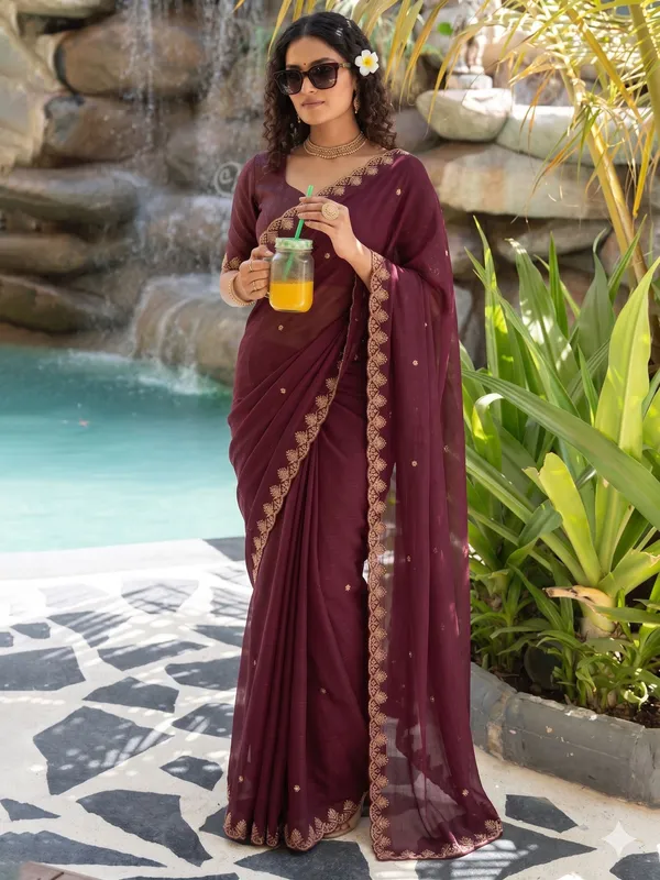 Maroon_Star_Georgette_Woven_Saree_For_Women