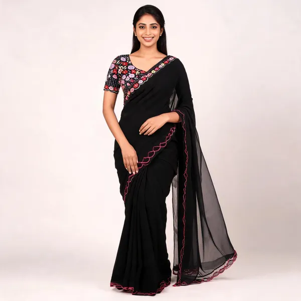 Black_Star_Georgette_Embroidered_Saree_For_Women