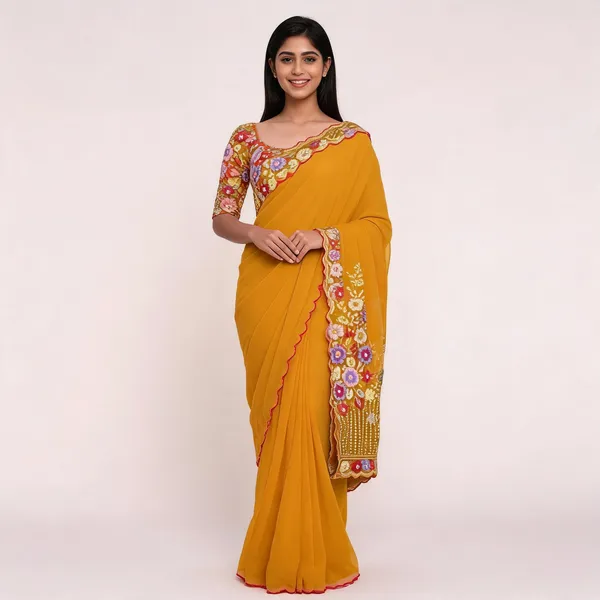Yellow_Star_Georgette_Embroidered_Saree_For_Women