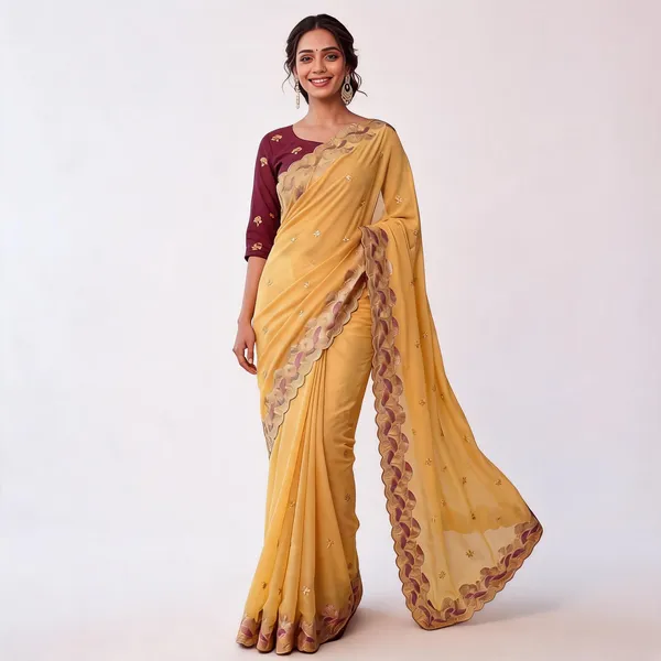 Yellow_Star_Georgette_Embroidered_Saree_For_Women