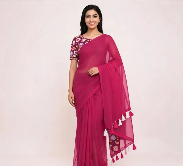 Pink_Star_Georgette_Saree_For_Women