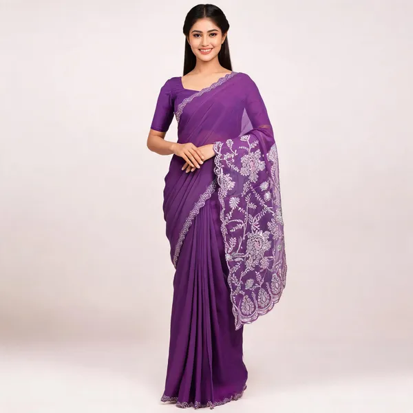 Purple_Star_Georgette_Embroidered_Saree_For_Women