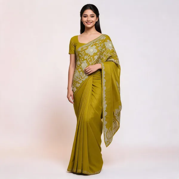 Yellow_Star_Georgette_Embroidered_Saree_For_Women