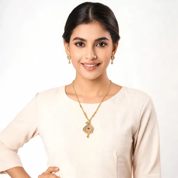 Gold_Plated_Peacock_Pendant_Necklace_Set_With_Earrings