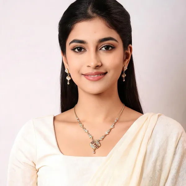Golden_Stone-Studded_Pendant_Necklace_Set_With_Earrings_For_Women