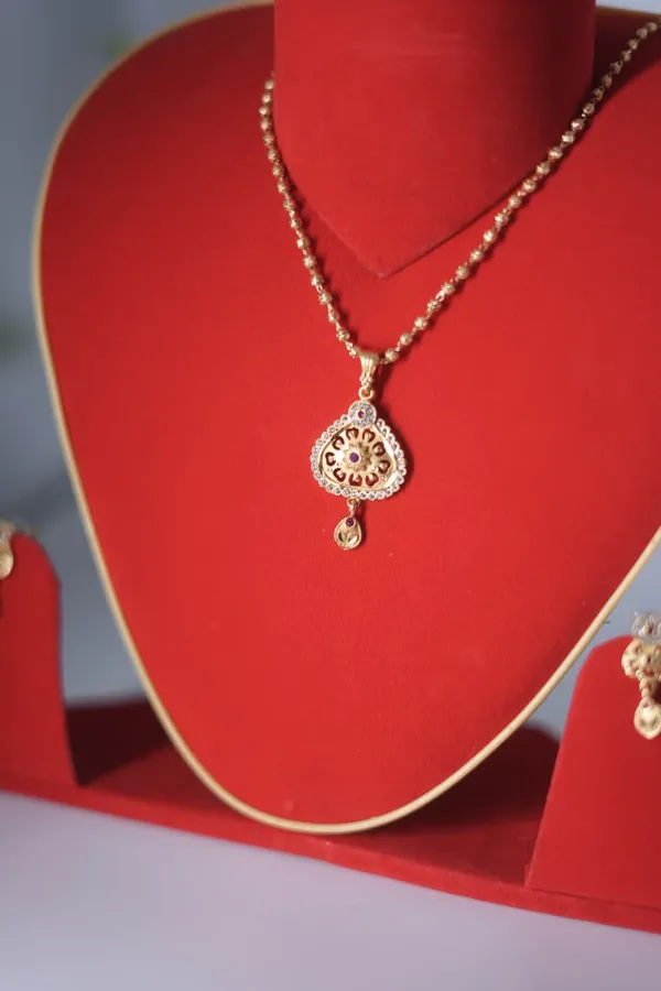 Gold-Tone_American_Diamond_Pendant_Necklace_Set_With_Earrings