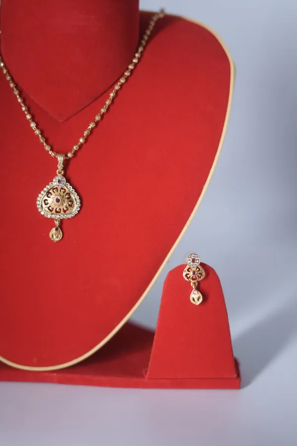 Gold-Tone_American_Diamond_Pendant_Necklace_Set_With_Earrings