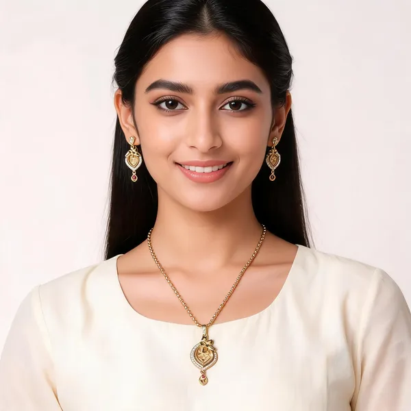 Gold_Tone_Pendant_Necklace_And_Earrings_Set_For_Women