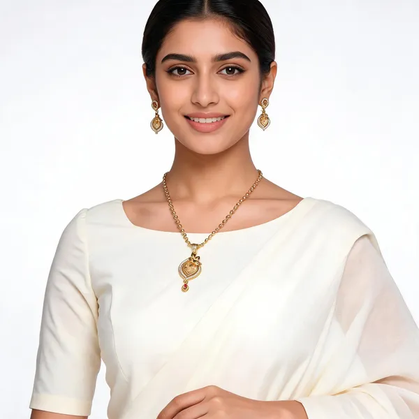 Gold_Tone_Pendant_Necklace_And_Earrings_Set_For_Women