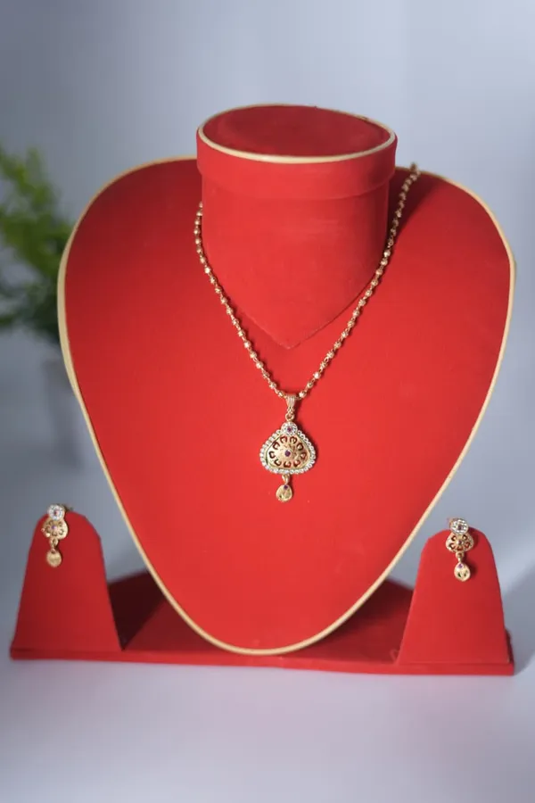 Gold-Tone_American_Diamond_Pendant_Necklace_Set_With_Earrings